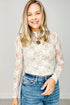 Sheer Floral Lace Mock Neck Slim Fit Long Sleeve Top